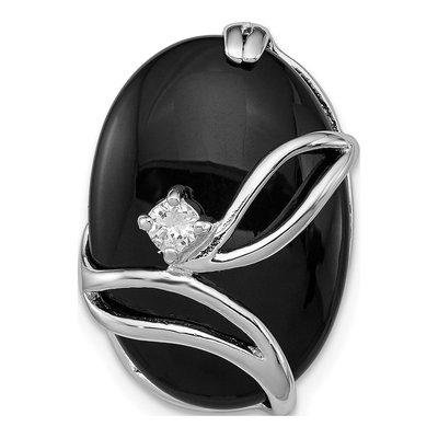 Sterling Silver Onyx & CZ Slide Pendant