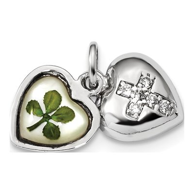 Sterling Silver CZ Clover Heart Charm