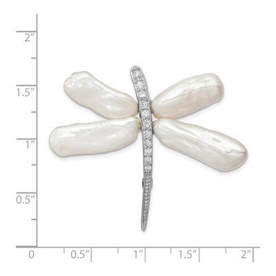 Sterling Silver Pearl & CZ Dragonfly Slide Pin – view 3