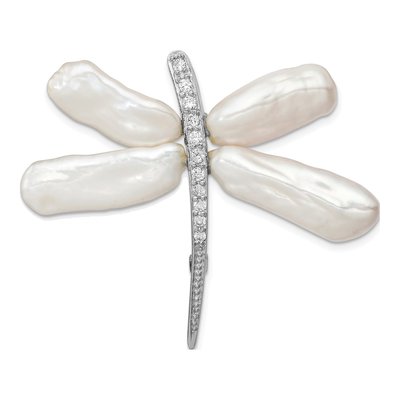 Sterling Silver Pearl & CZ Dragonfly Slide Pin
