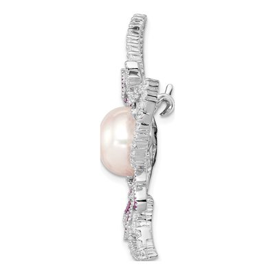 Sterling Silver Pearl & CZ Flower Pin – view 2