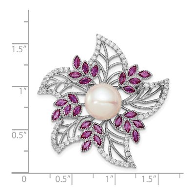 Sterling Silver Pearl & CZ Flower Pin – view 3