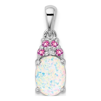 Sterling Silver Lab-Created Opal & Diamond Pendant