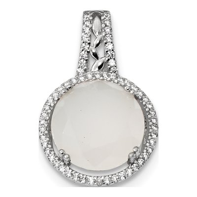 Sterling Silver CZ Milky Glass Pendant