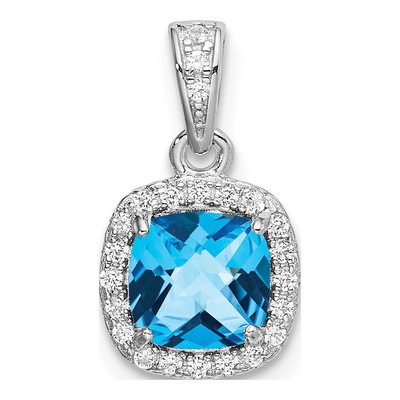 Sterling Silver Swiss Blue Topaz & Lab-Created Sapphire Pendant