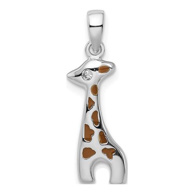 Sterling Silver CZ Kids' Enamel Giraffe Pendant