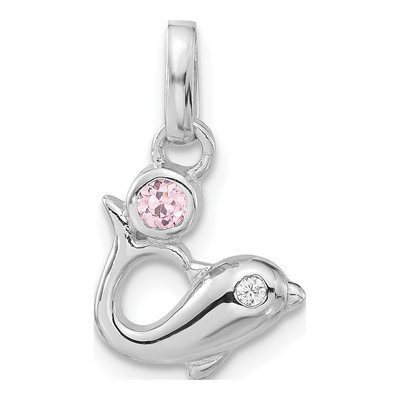 Sterling Silver CZ Clear Dolphin Pendant