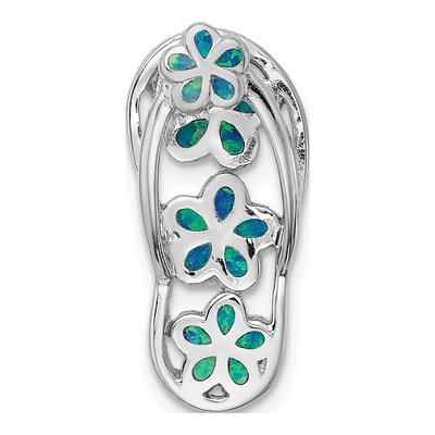 Sterling Silver Lab-Created Opal Flip Flop Slide Pendant