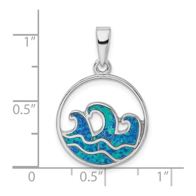 Sterling Silver Lab-Created Opal Wave Pendant – view 5