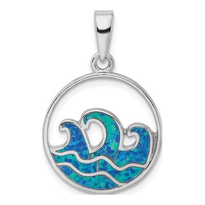 Sterling Silver Lab-Created Opal Wave Pendant