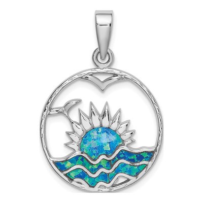 Sterling Silver Lab-Created Opal Sunrise Pendant