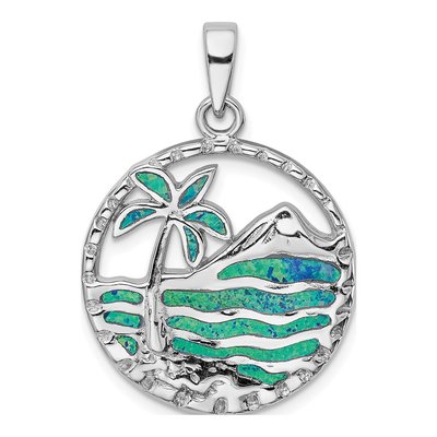Sterling Silver Lab-Created Opal Palm Tree Pendant