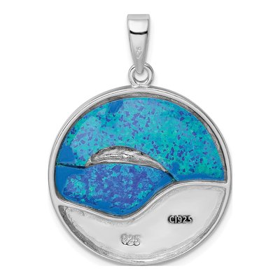 Sterling Silver Lab-Created Opal Dolphins Pendant – view 4
