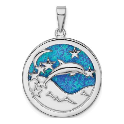 Sterling Silver Lab-Created Opal Dolphins Pendant