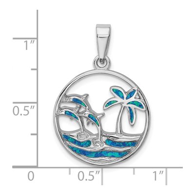 Sterling Silver Lab-Created Opal Dolphins Pendant – view 5
