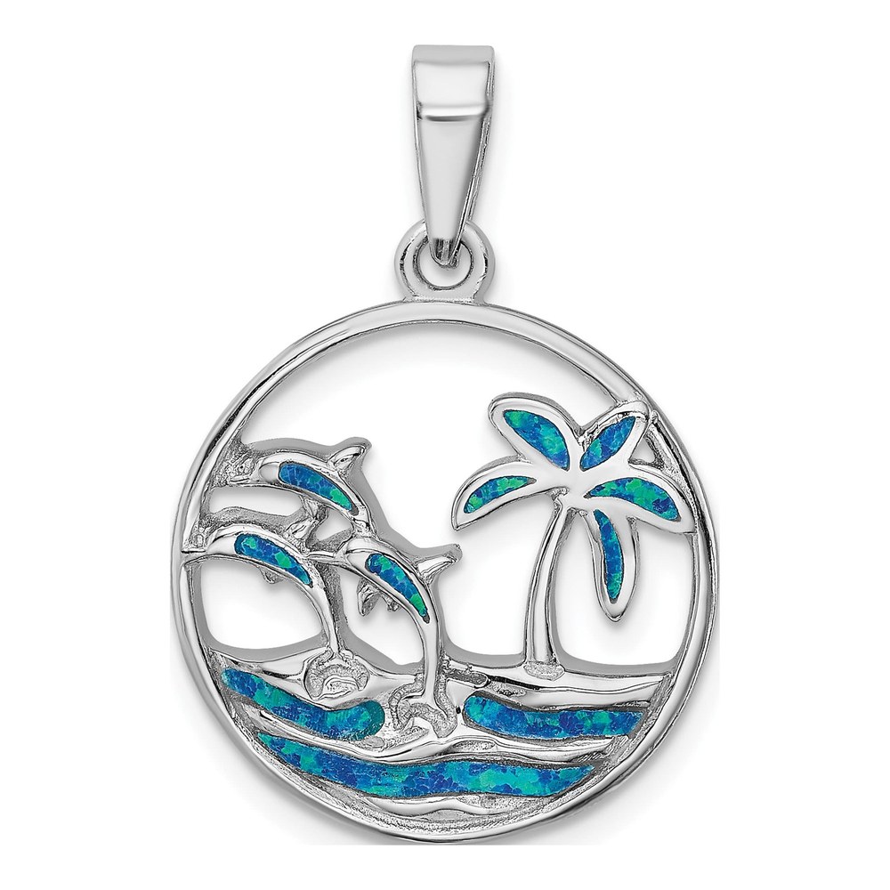 Sterling Silver Lab-Created Opal Dolphins Pendant