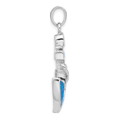 Sterling Silver Lab-Created Opal Anchor Pendant – view 3
