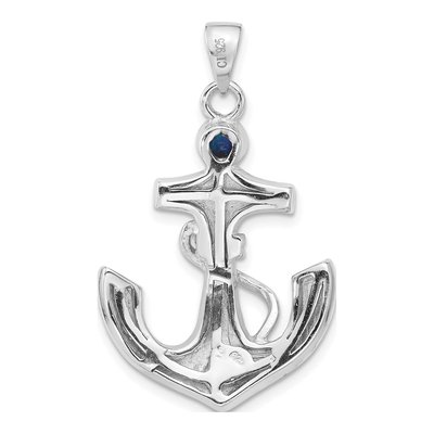 Sterling Silver Lab-Created Opal Anchor Pendant – view 4