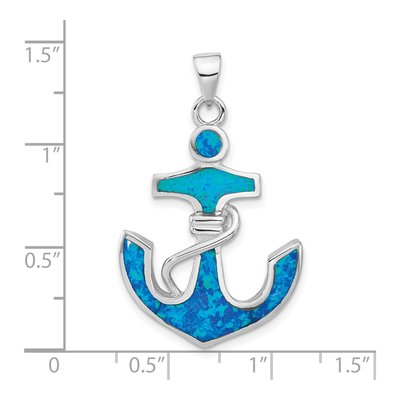 Sterling Silver Lab-Created Opal Anchor Pendant – view 5