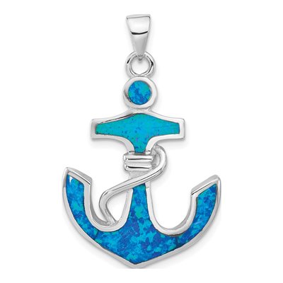 Sterling Silver Lab-Created Opal Anchor Pendant