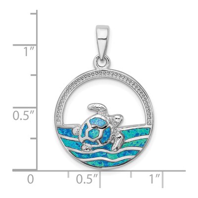 Sterling Silver Lab-Created Opal Turtle Pendant – view 5