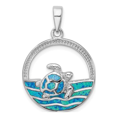 Sterling Silver Lab-Created Opal Turtle Pendant