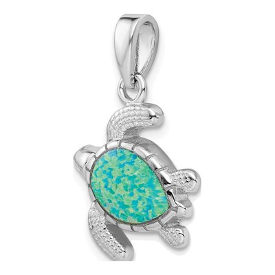 Sterling Silver Lab-Created Opal Turtle Pendant – view 5