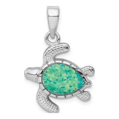 Sterling Silver Lab-Created Opal Turtle Pendant