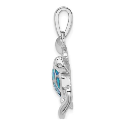Sterling Silver Lab-Created Opal Turtle Pendant – view 3