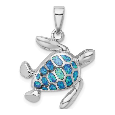 Sterling Silver Lab-Created Opal Turtle Pendant