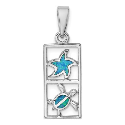 Sterling Silver Lab-Created Opal Starfish Turtle Pendant