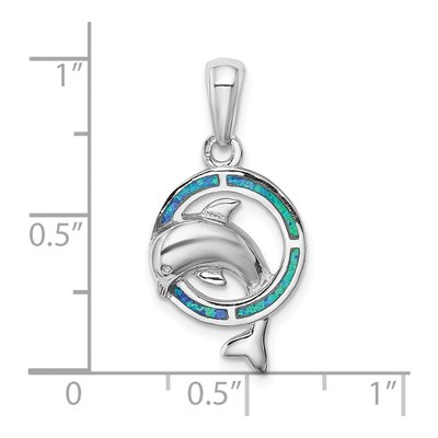Sterling Silver Lab-Created Opal Inlay Dolphin Pendant – view 5