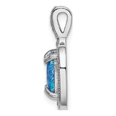 Sterling Silver Lab-Created Opal & CZ Square Pendant – view 3