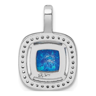 Sterling Silver Lab-Created Opal & CZ Square Pendant – view 4