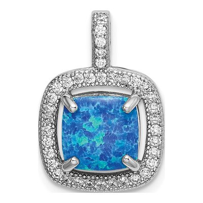 Sterling Silver Lab-Created Opal & CZ Square Pendant