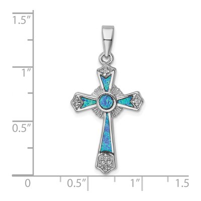 Sterling Silver Lab-Created Opal & CZ Cross Pendant – view 5