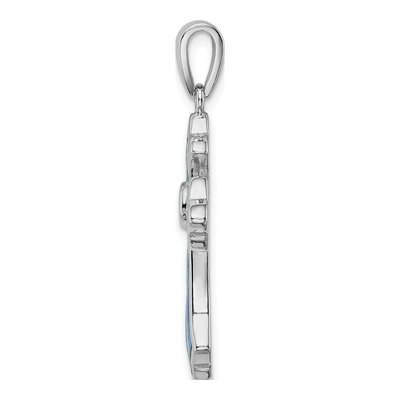 Sterling Silver Lab-Created Opal Inlay Cross Pendant – view 3