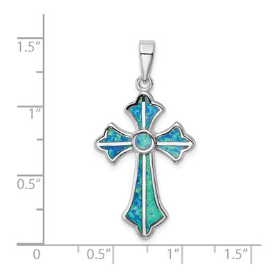 Sterling Silver Lab-Created Opal Inlay Cross Pendant – view 5