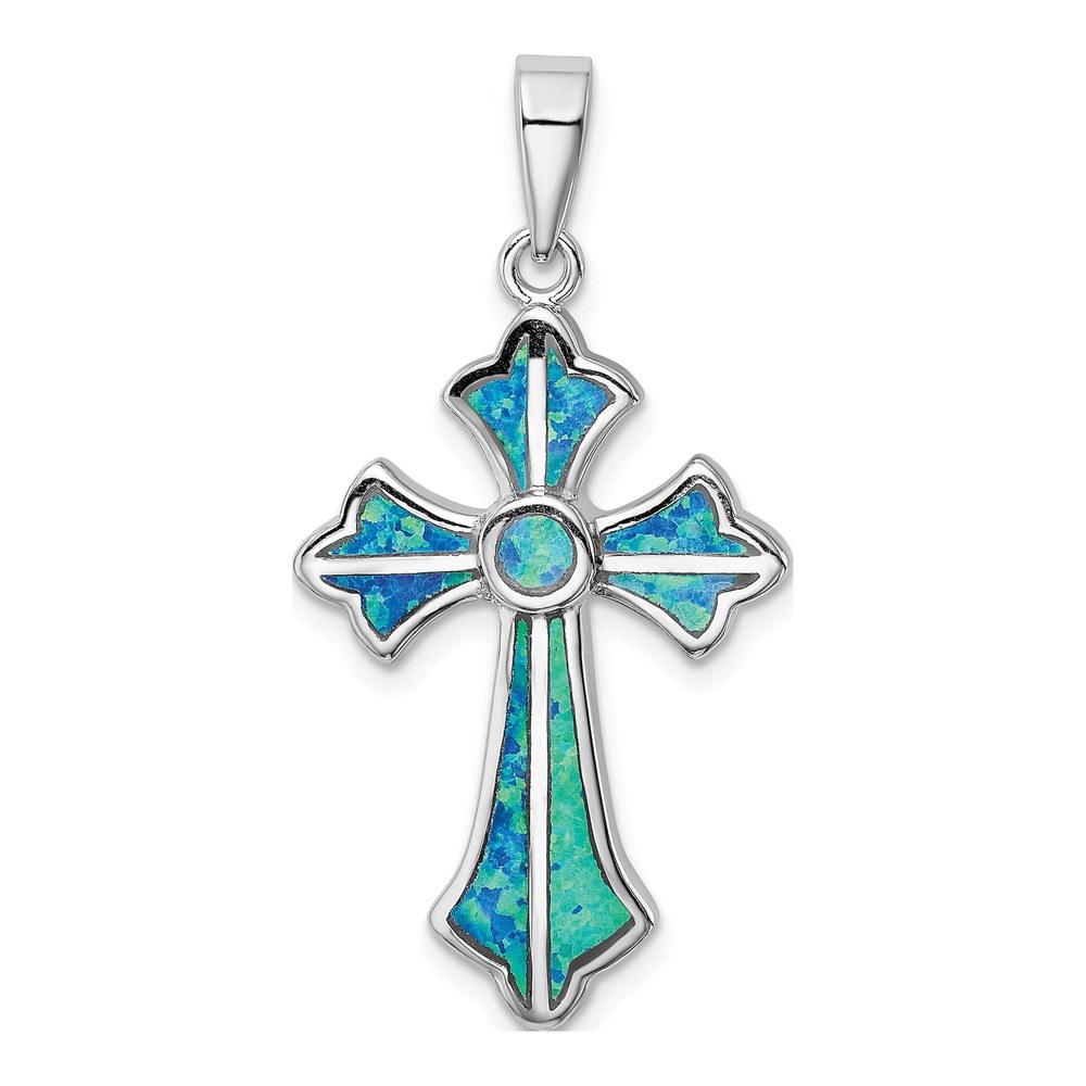 Sterling Silver Lab-Created Opal Inlay Cross Pendant