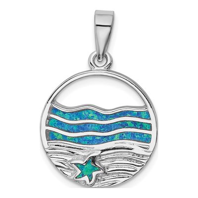 Sterling Silver Lab-Created Opal Starfish Pendant