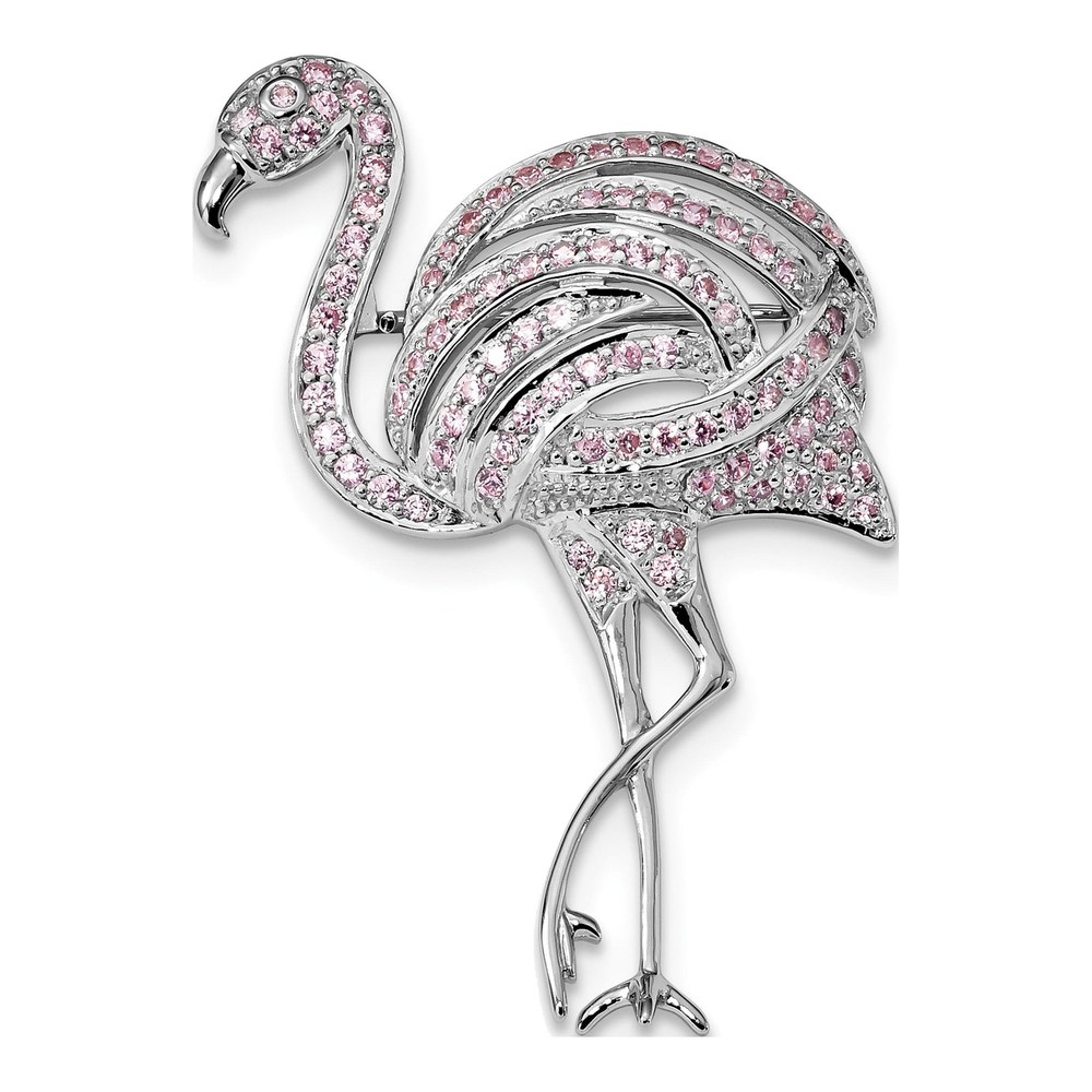 Sterling Silver Pink CZ Flamingo Pin Brooch