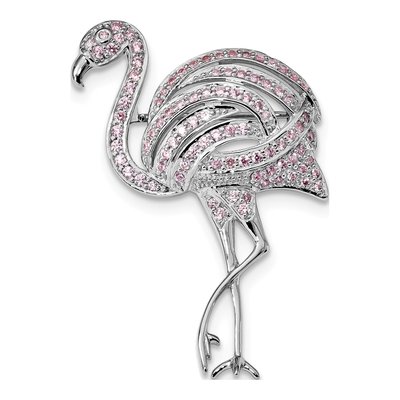 Sterling Silver Pink CZ Flamingo Pin Brooch