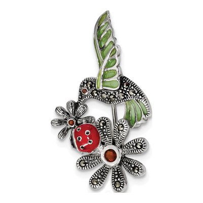 Sterling Silver Marcasite Ladybug Flower Pin