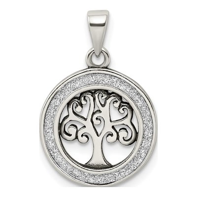 Sterling Silver Glitter Enamel Tree Circle Pendant