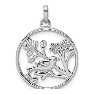 Sterling Silver Bird Flowers Pendant