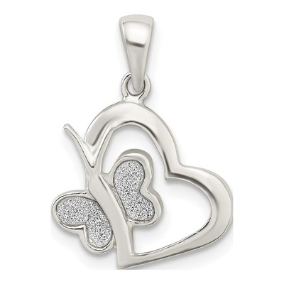 Sterling Silver Glitter Enamel Heart Butterfly Pendant