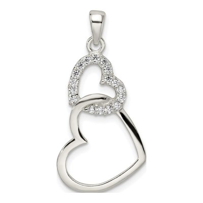 Sterling Silver CZ Double Heart Pendant