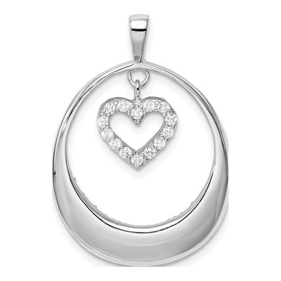 Sterling Silver CZ Oval Heart Dangle Pendant – view 4
