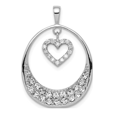 Sterling Silver CZ Oval Heart Dangle Pendant