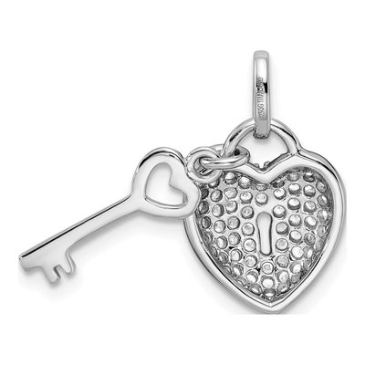 Sterling Silver CZ Heart Lock Key Pendant – view 4